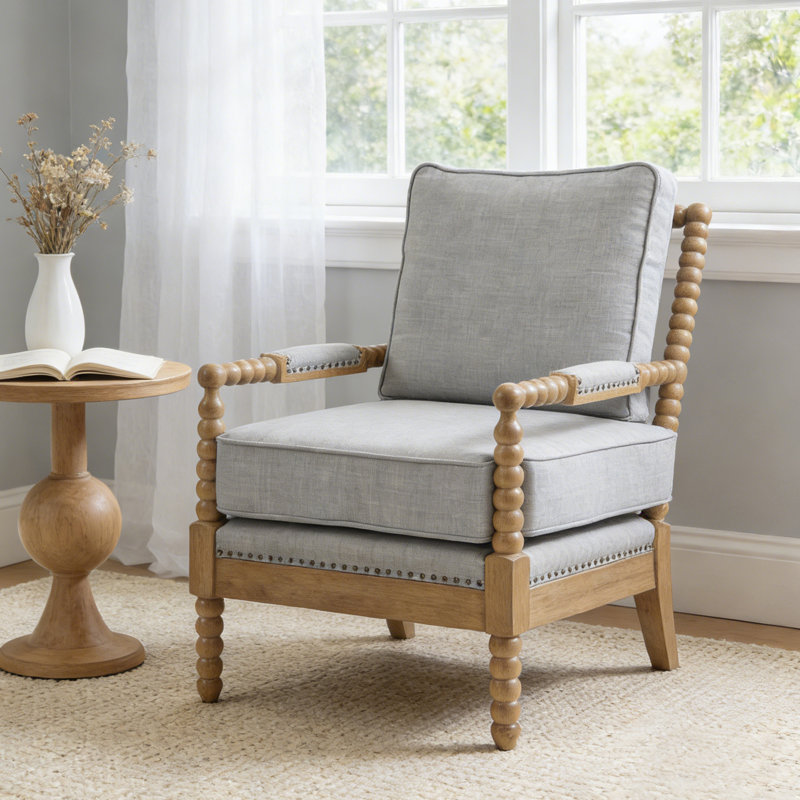 Fauteuil d'appoint avec cadre en bois massif, Gris