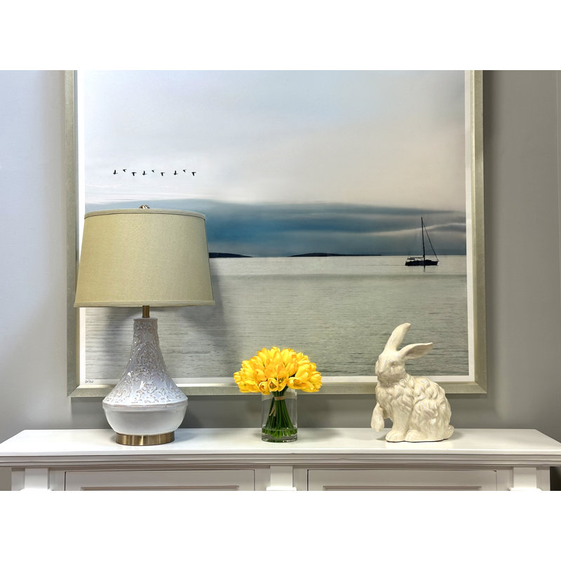 White Tulips Arranged in Glass Vase, Yellow
