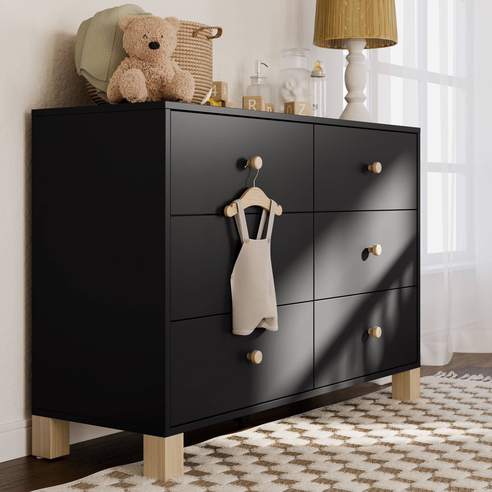 California 6 Drawer Dresser, Black/Driftwood