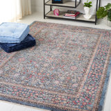 Tapis oriental en polyester tissé à la machine en bleu / noir