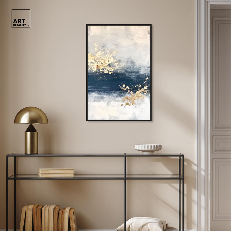 Art Remedy, peinture bleue sur toile, cosmos intérieur I, H 10 po x l 15 po, Structure noire
