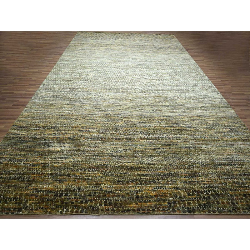 Tapis oriental brun surdimensionné 12 pi 1 po x 15 pi 1 po en laine pure avec poils bouclés