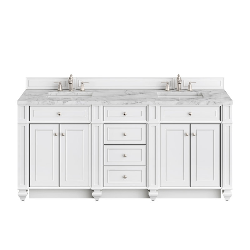 Bristol 72'' W Double Vanity, Bright White, Carrara White, 8" Widespread