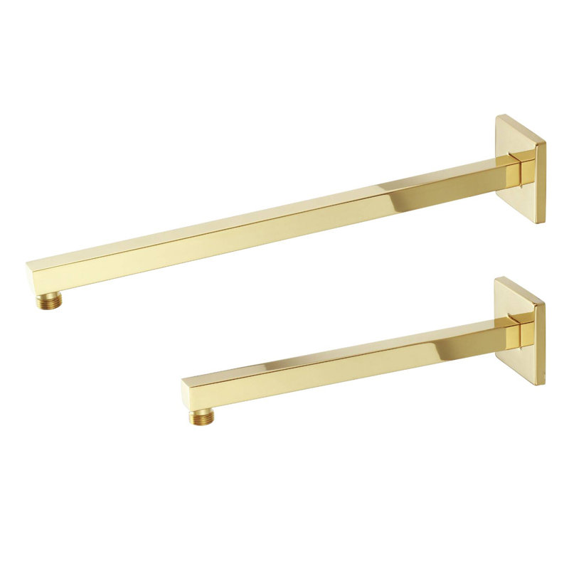 Wallmount Modern Square Shower Arm with Flange, Polished Brass