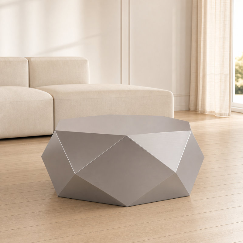 Table d'appoint moderne en acier inoxydable à une pièce géométrique moderne, robuste et sans assemblage