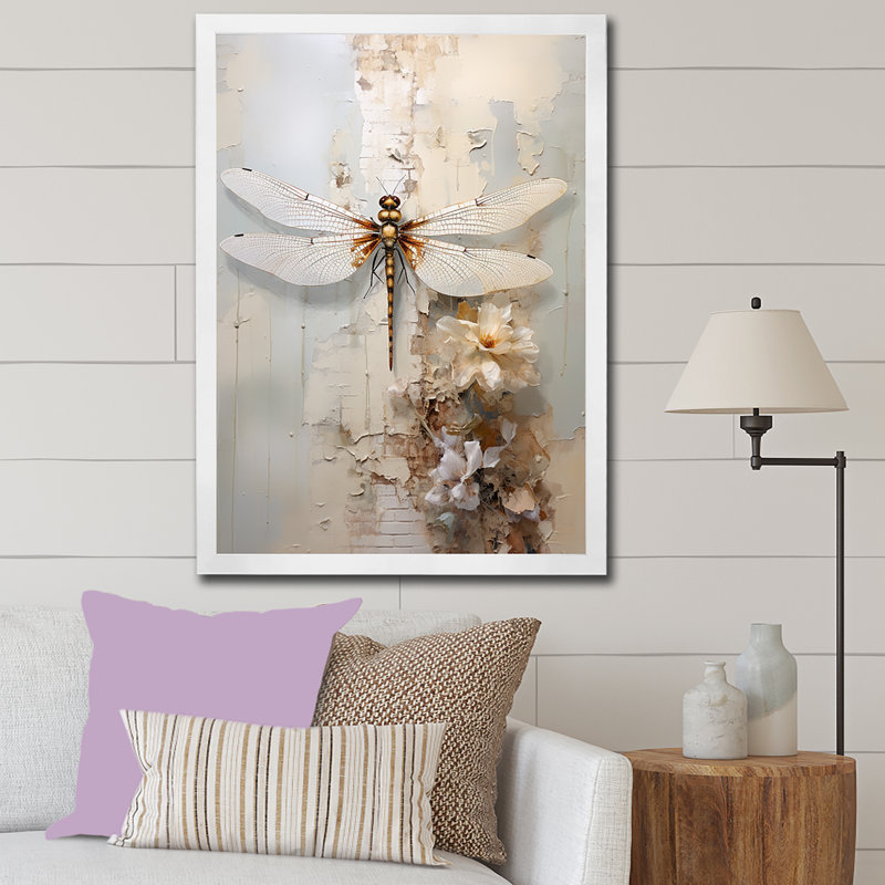 Dragonfly Delight I - impression, Cadre simple blanc, H 40 po x l 30 po x P 1,5 po