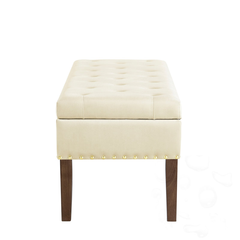 Banc de rangement capitonné, Crème, Crème