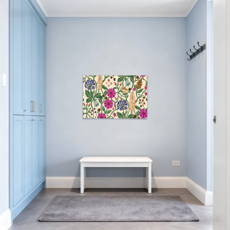 Motif floral de plantes et de fleurs aux couleurs vives et aux feuilles vertes, H 20 po x l 30 po