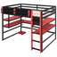 Lit mezzanine en bois avec bureau, support de rangement latéral, tablettes multiples et lumière RVB-1723896249-1723896253