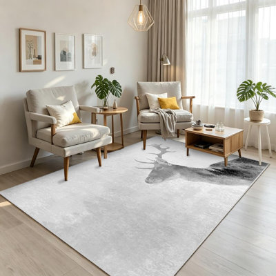 Tapis blanc forêt lavable à la machine et animal