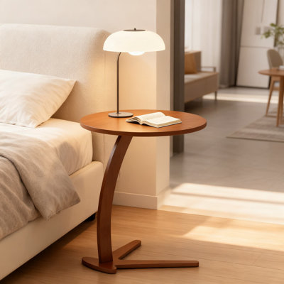 Solid Wood Round Side Table With C-Shaped Base, 17 Inch Modern End Table For Living Room, Bedroom And Small Spaces, Natural Wood Nightstand