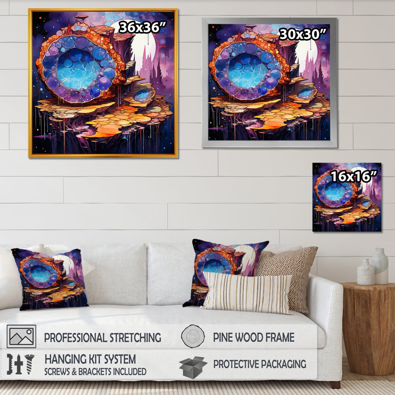 «Gold Crystal Stone Core I - Stone Geode», art mural, H 36 po x l 36 po