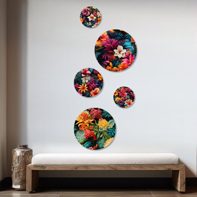 Cinta - Floral Tropical Round Wall Art Set Of 5