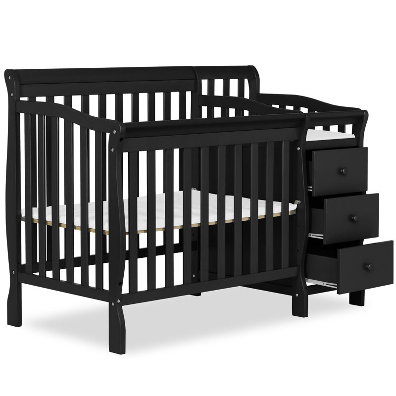 Black New Zealand Pinewood 4-in-1 Convertible Mini Crib with Changer