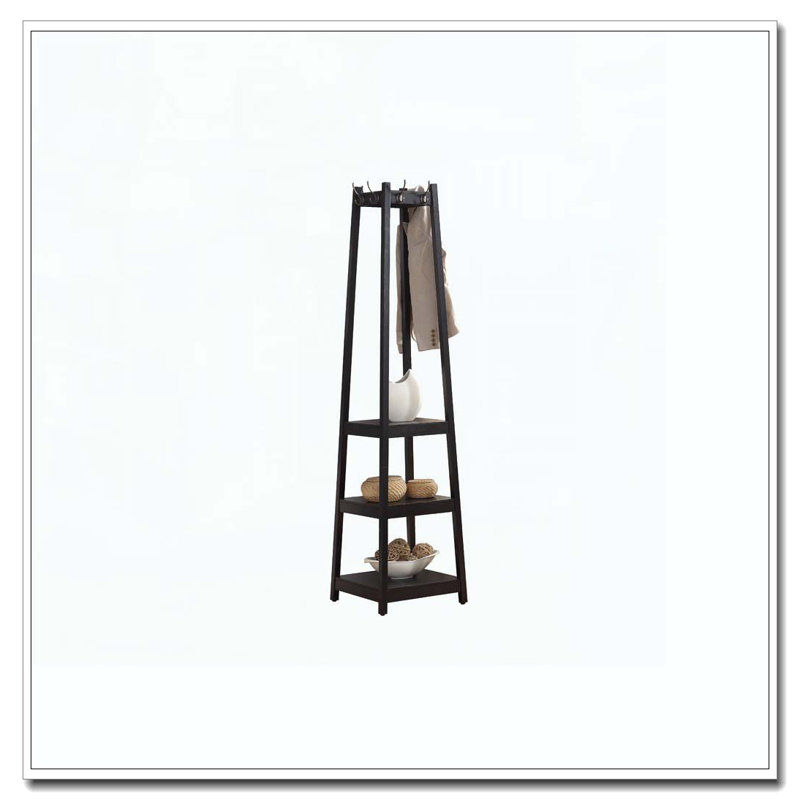Coat Rack W/ 3-Tier Storage Shelves, Black
