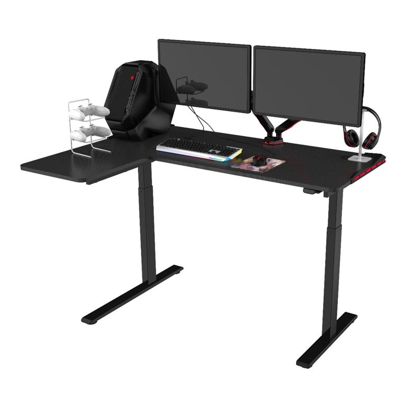 Hursey Adjustable L-Shaped Metal Base Standing Desk, Black
