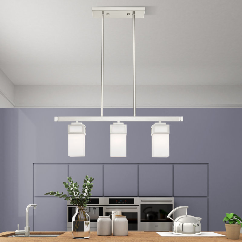 Luminaire suspendu linéaire à 3 lumières pour îlot de cuisine Nailwell, Nickel brossé