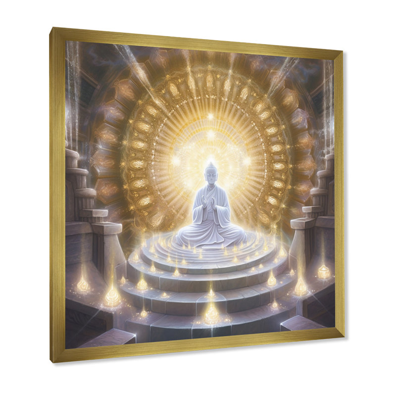 «White Buddha Temple Meditation», reproduction sur toile, Cadre doré simple, H 30 po x l 30 po x P 1 po