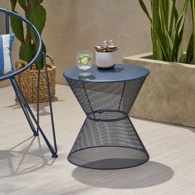 Table d'appoint - Bureau en fer, coloris bleu marine, 17,25 po de profondeur x largeur 17,79 po de hauteur, 5,83 lb, rehausse la robustesse de votre porche