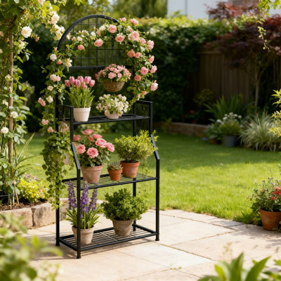3-Tier Metal Plant Stand For Indoor Outdoor Use, Multi-Tier Plant Shelf Rack With Rust-Resistant Coating For Patio Garden Balcony Living Room Decor by Arlmont & Co.
