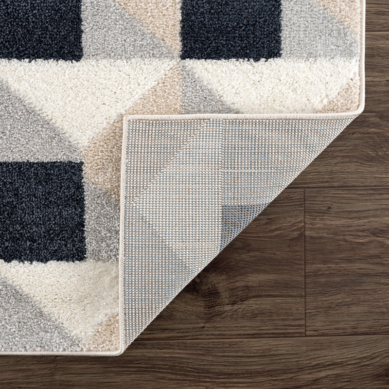 Gradislava NUE100A Square Grid Pattern Cream Black Area Rug, Rectangle 5'3" x 7'6"