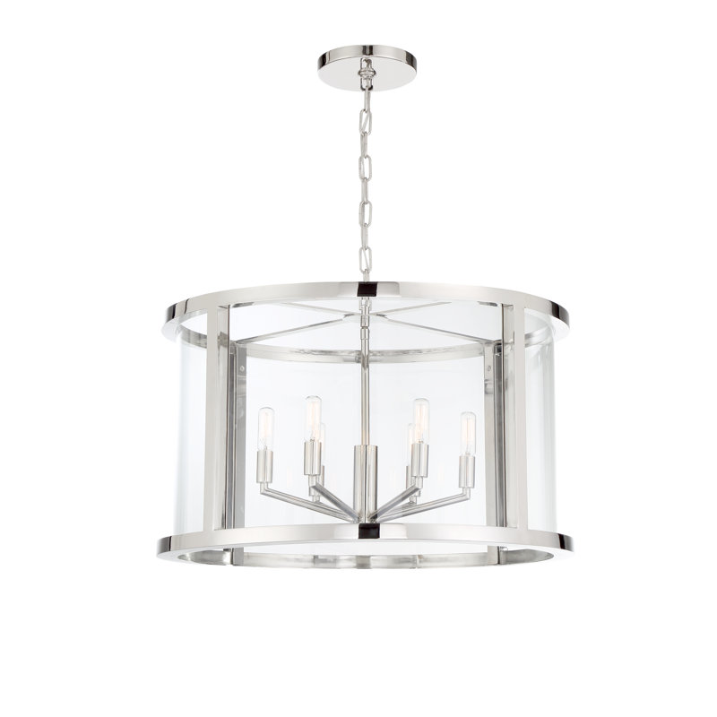 Libby Langdon For Crystorama Devon 6 Light Polished Nickel Lantern, 99.7" H x 28.2" W x 18" D