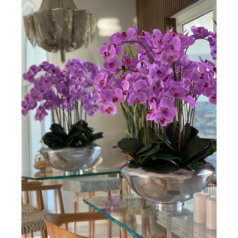 Orchid Floral Arrangement in Planter, Light Purple