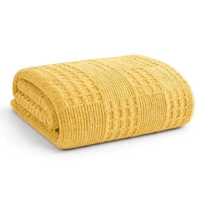 Jeté moutarde en tricot gaufré moutarde 60 po x 80 po