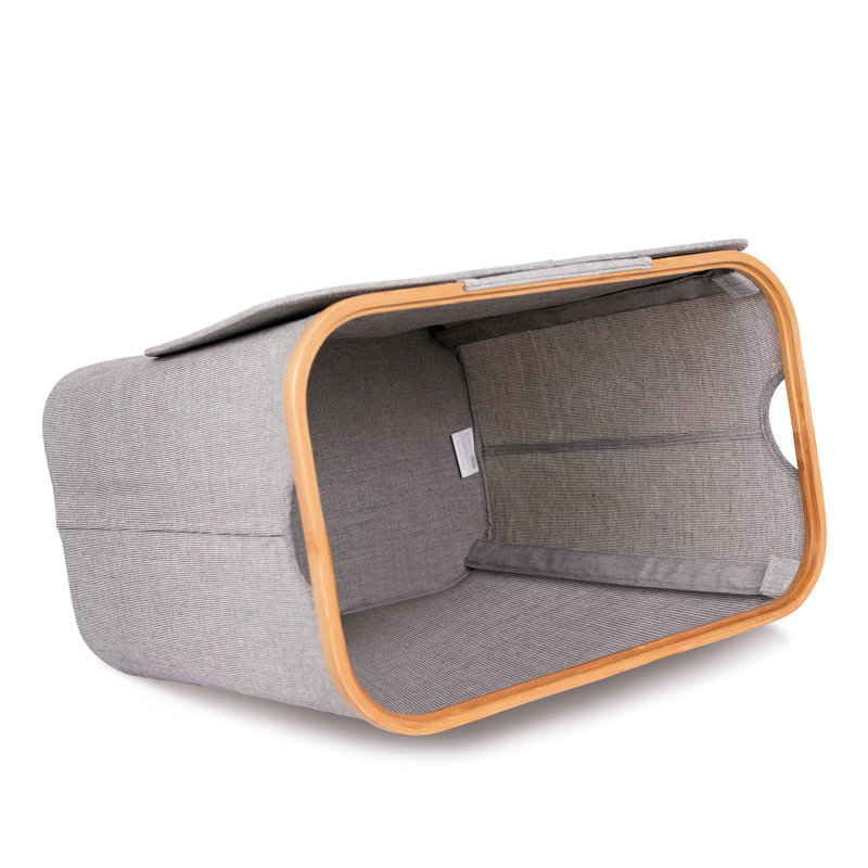 Gray Bamboo and Canvas Laundry Hamper with Lid