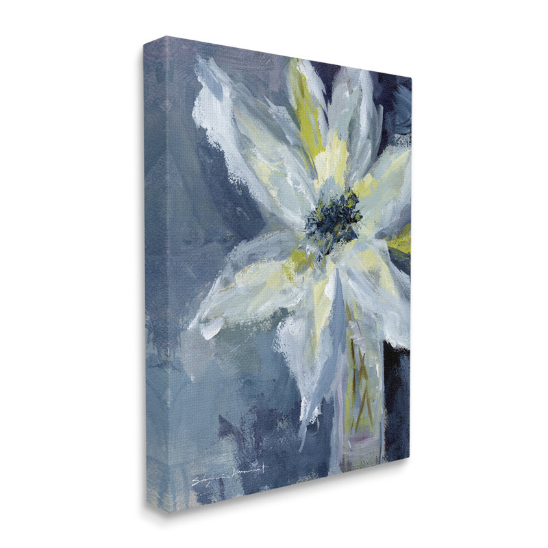 Abstrait fleur de lys en fleurs tendres, bleu, pétales jaunes tendus sur toile par Stephanie Workman Marrott, Toile tendue