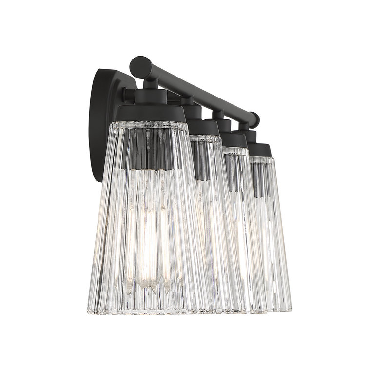 Matte Black and Clear Glass 4-Light Vanity Fixture