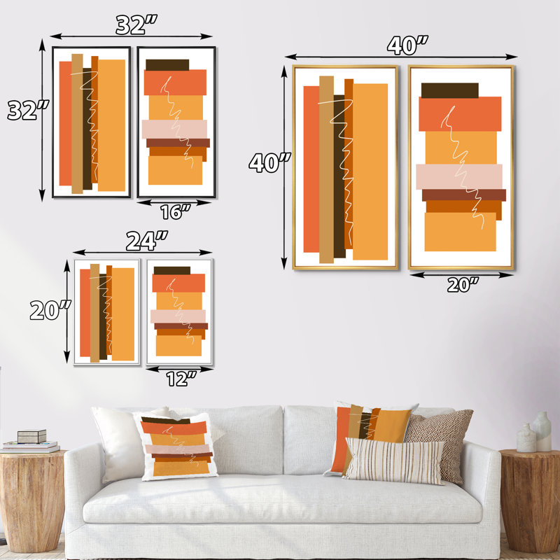 Ensemble de 2 impressions géométriques scandinaves II, H 20 po x l 24 po x P 1 po, Cadre blanc