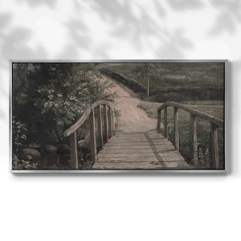 Série paysage-DLxxvi- Toile tendue avec châssis tendue, prête à être accrochée, H 17 po x l 33 po, Argent argent