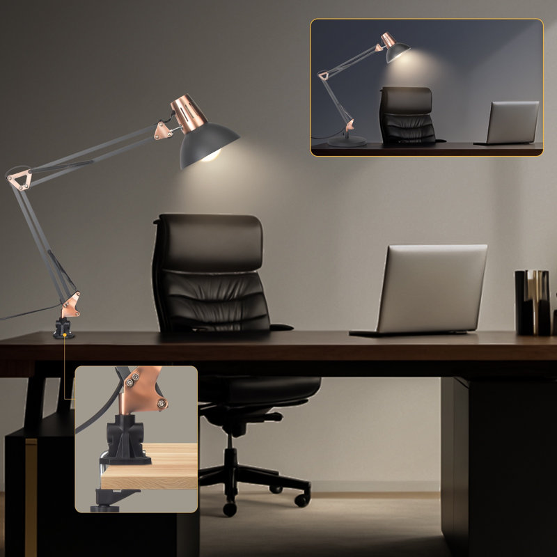 Lampe de bureau réglable à bras pivotant, lampe de table et de pince 2-en-1, lampe de lecture industrielle en métal pour bureau à domicile, bureau, chambre à coucher