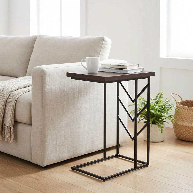 Warren Accent C-Table in Brown Color, Metal Base with Wood Top