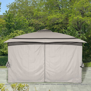 12 pi. L 10 pi. D Pavillon de jardin en acier à toit souple avec rideau et filet