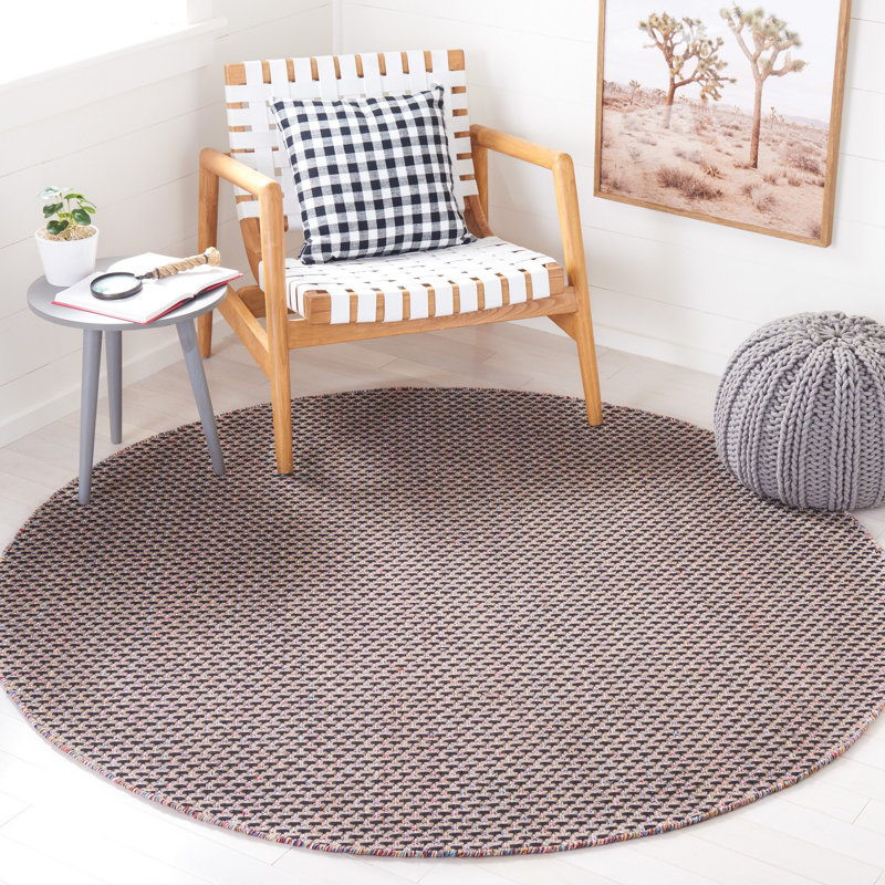 Avril Striped Handmade Flatweave Cotton Beige/Black Area Rug, Round 6'