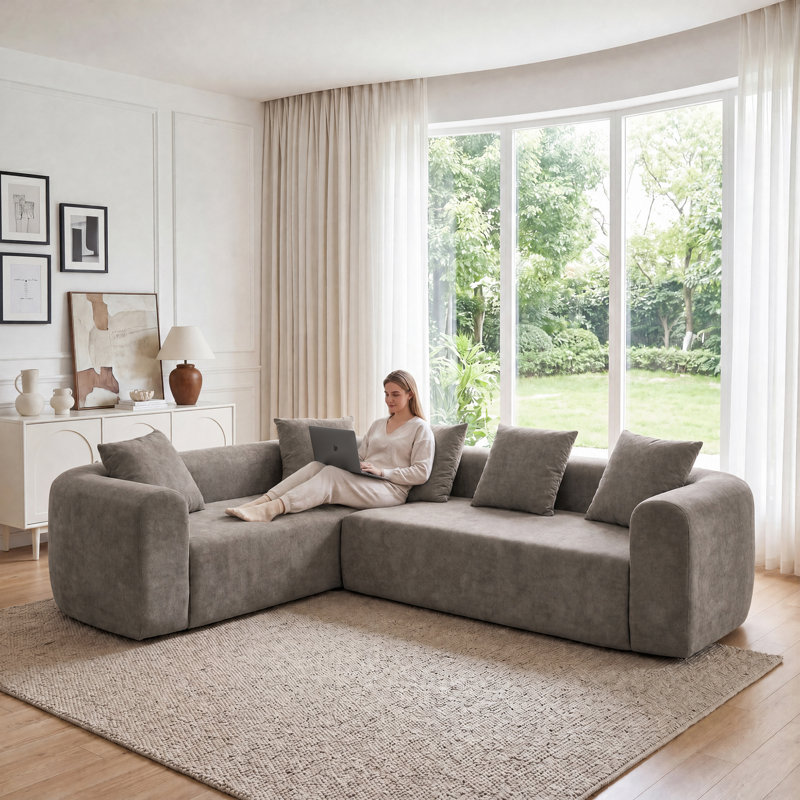 Canapé modulaire à assise profonde en L rembourré avec coussins Modern Modern, Orienté à droite, Gris clair