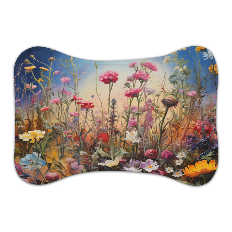 Flower Field - 1 Piece Bone Shape Feeding Mat, Small (14")