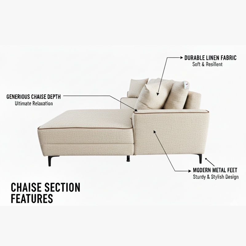 3 Seater Sofa Bed, Left Hand Facing, Cream