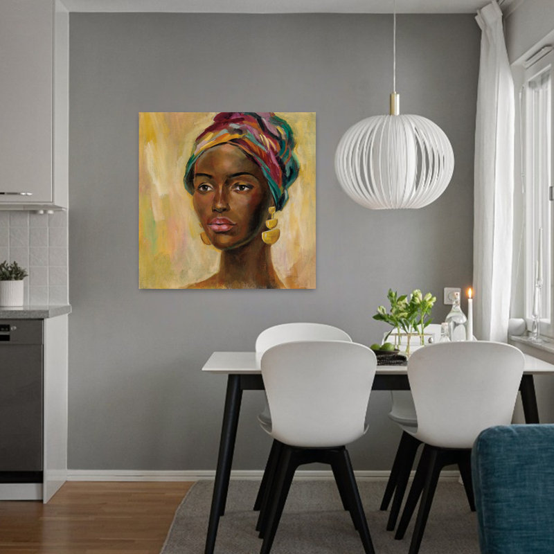 Art contemporain africain avec femme africaine, H 32 po x l 32 po