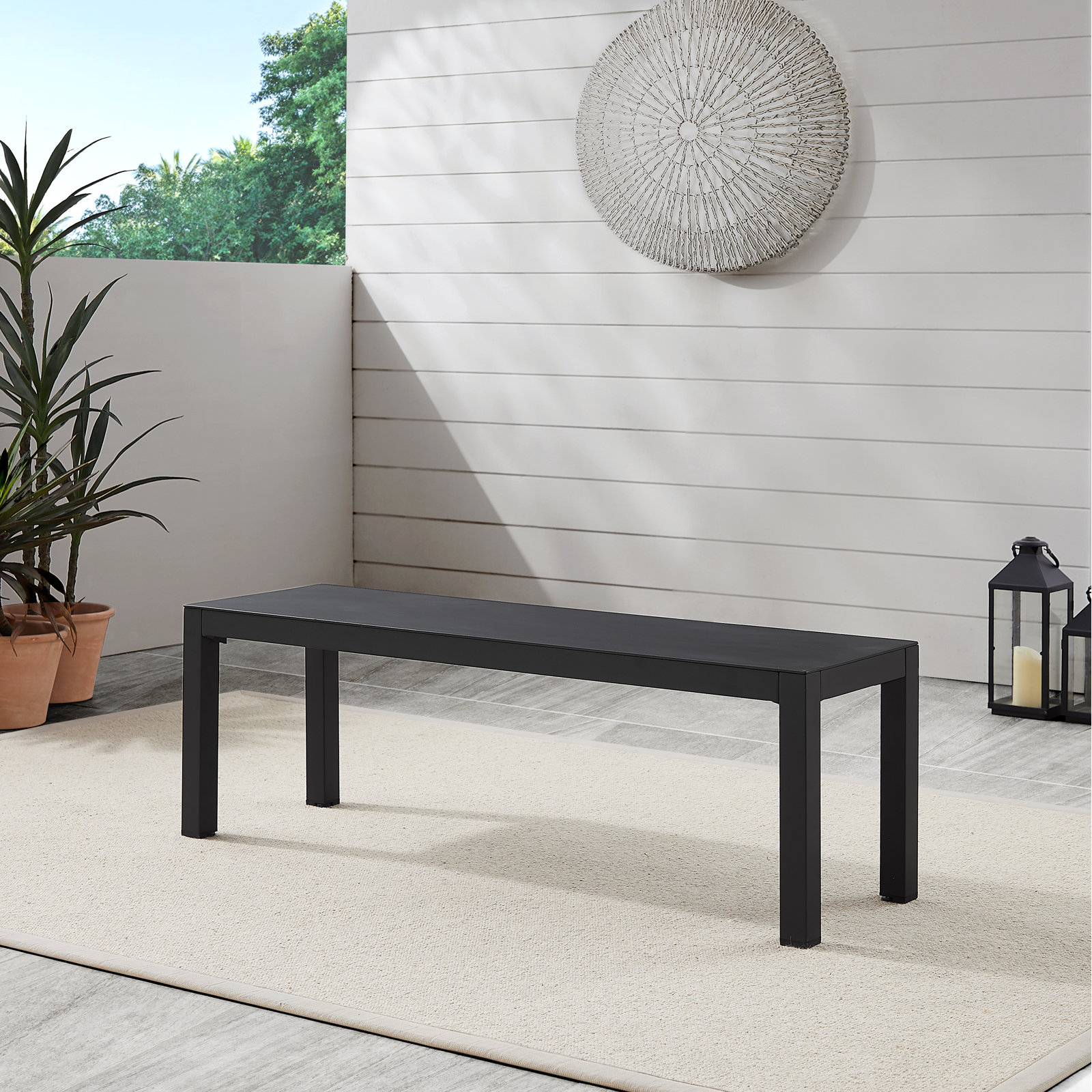 Armando Aluminum Dining Bench, Black