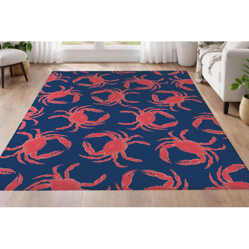 Tapis ultra-mince à profil bas Crabby, Marine, Rectangle 5 pi x 7 pi
