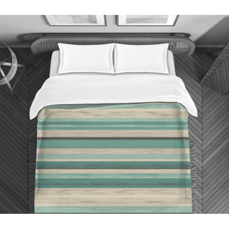 Horizontal Stripe Comforter, Twin Extra Long Comforter, Turquoise/Beige