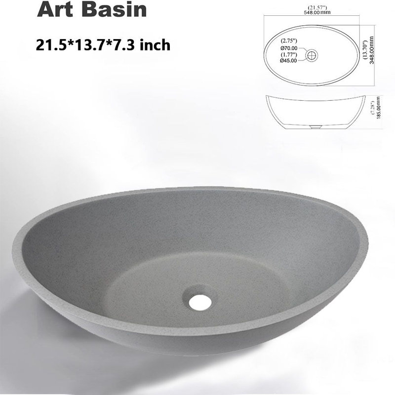Schnappi 14'' Gray Concrete Oval Bathroom Sink