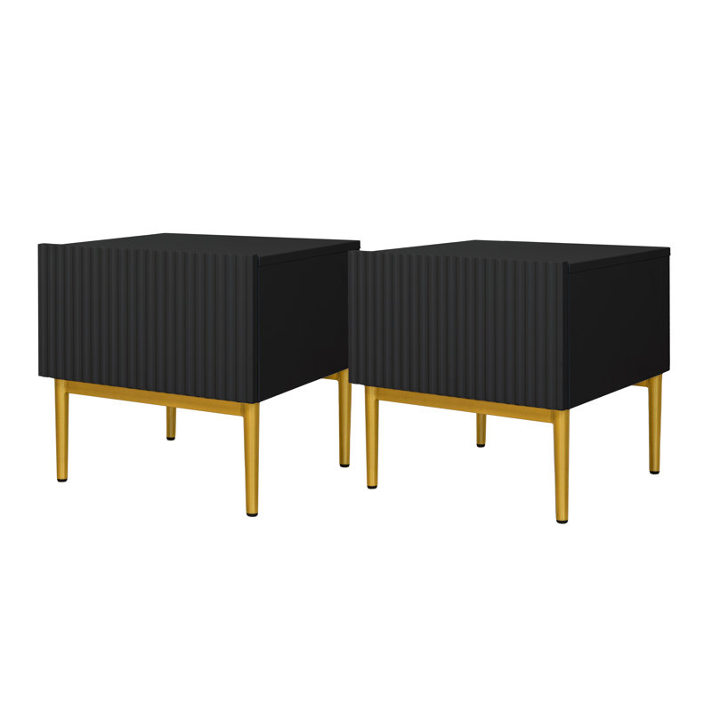 Alantra 46cm W Laminate Bedside Table, Black/Gold
