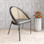 Chaise d'appoint de salle à manger en cuir avec dossier en osier Lashelia et pieds en acier noir-168363392