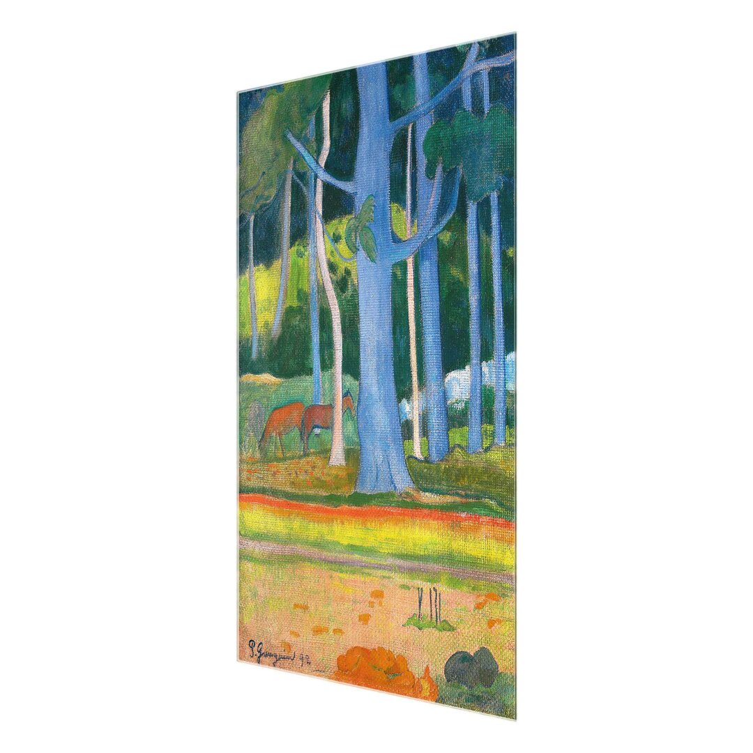 Glasbild Landschaft mit blauen Baumstämmen von Paul Gauguin