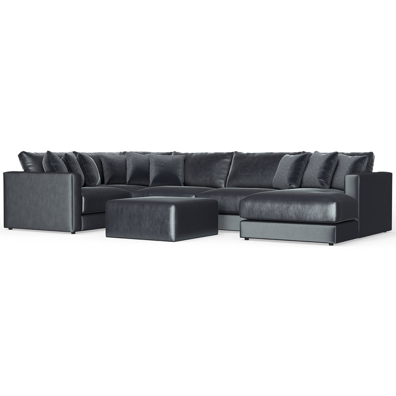 Rondale Five Piece Plush Extra Deep Sectional With Matching Ottoman, Grey