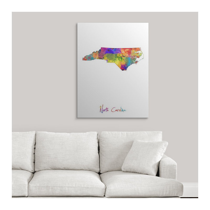 Francy «North Carolina Map» par Abarca, impression, H 36 po x l 27 po x P 1,5 po, Toile